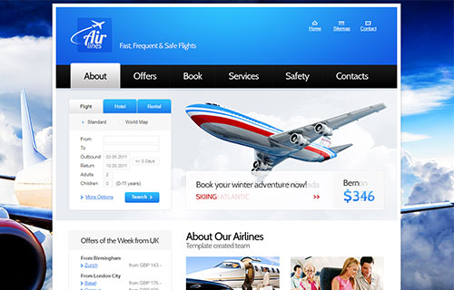 航空公司官方网站模板，飞机机票订购网站模板